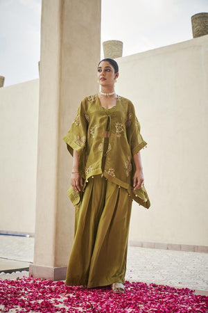 Lime green bustier + palazzo + cardigan | TCT-817