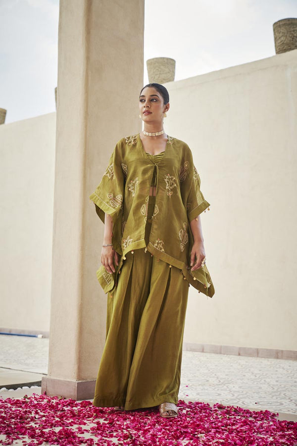 Lime green bustier + palazzo + cardigan | TCT-817