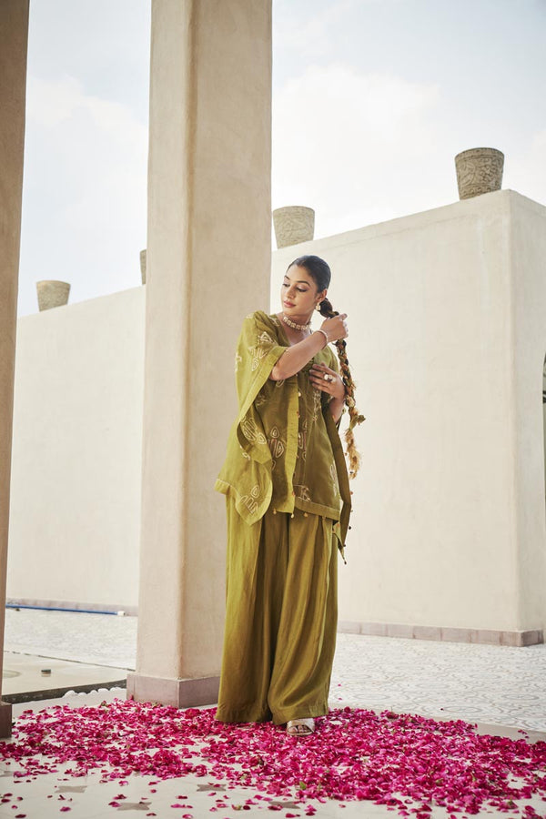 Lime green bustier + palazzo + cardigan | TCT-817
