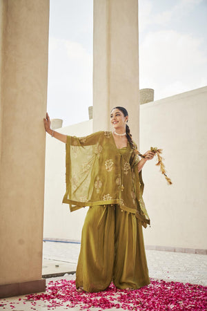 Lime green bustier + palazzo + cardigan | TCT-817