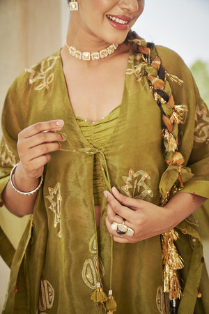 Lime green bustier + palazzo + cardigan | TCT-817