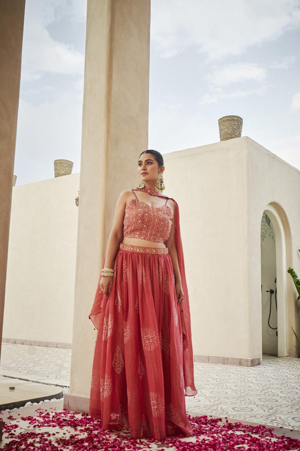 Bustier + pleated skirt + Choker dupatta | TCT-838