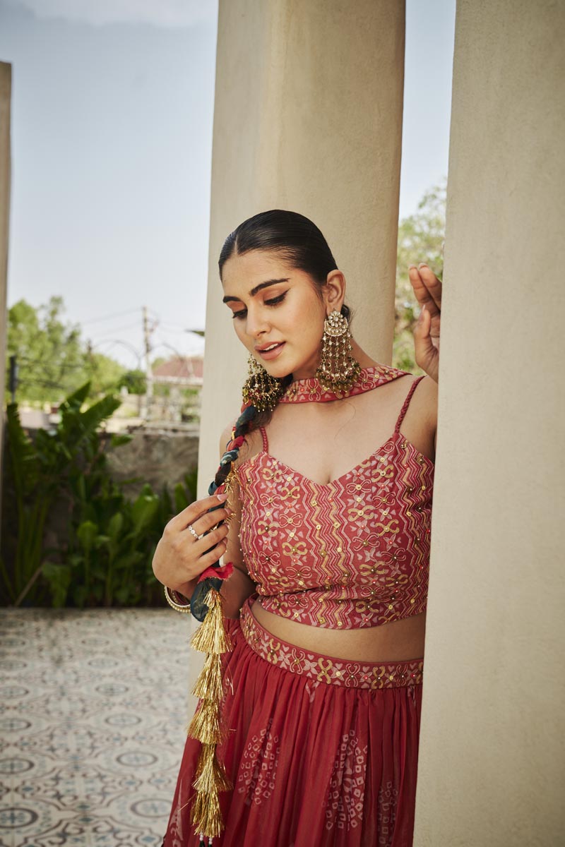 Bustier + pleated skirt + Choker dupatta | TCT-838