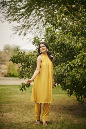 Yellow In-Cut Kurta + Pants | TCT-845