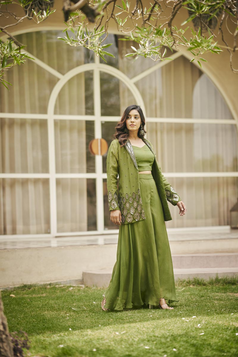 Olive Green Bustier + pants + blazer | TCT-826