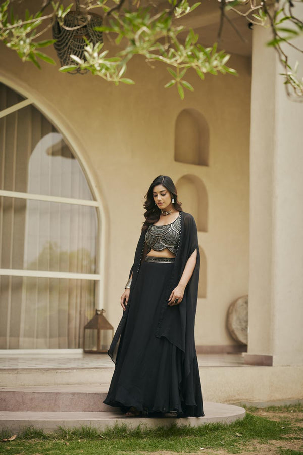 Black Noodle strap lehenga set | TCT-829