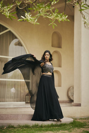 Black Noodle strap lehenga set | TCT-829