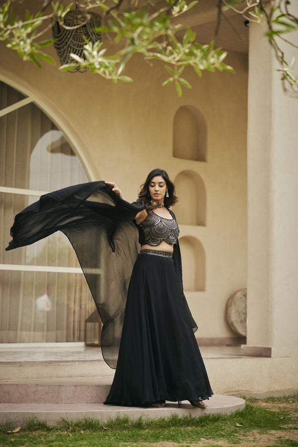 Black Noodle strap lehenga set | TCT-829