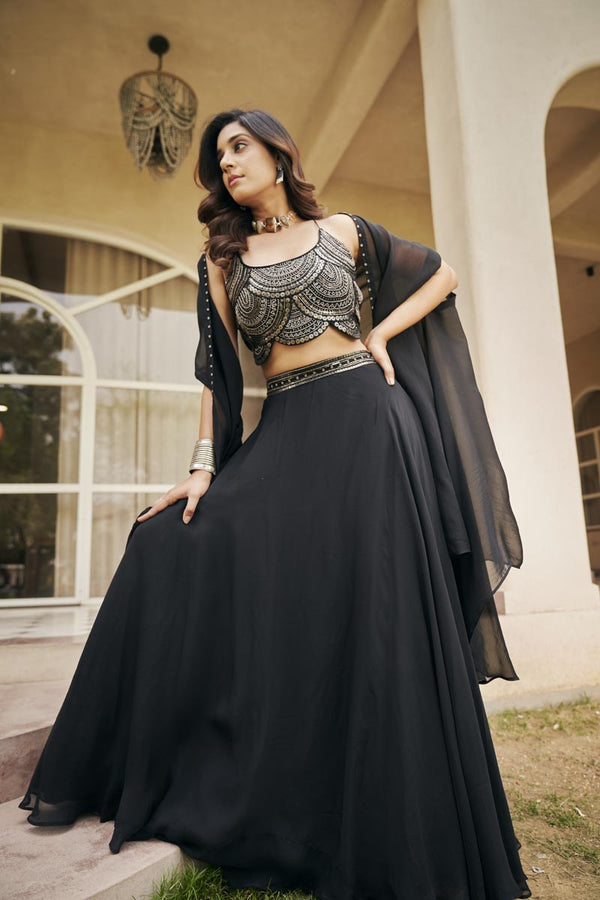 Black Noodle strap lehenga set | TCT-829