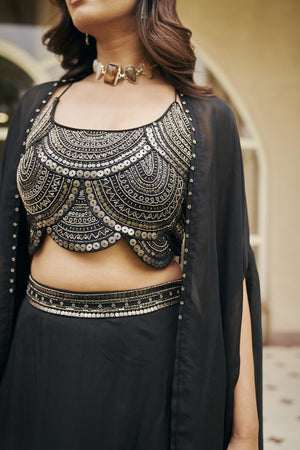 Black Noodle strap lehenga set | TCT-829