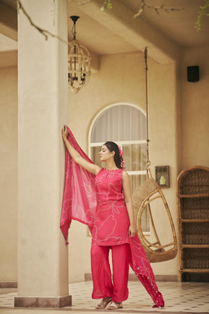 Bright Pink Kurta + Straight pants + dupatta | TCT-802