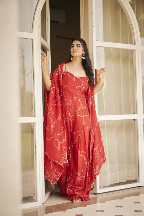 Tomato Red Jumpsuit + Cardigan | TCT-800