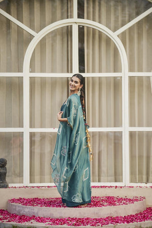 Sea blue bustier + flared palazzo + cardigan | TCT-827