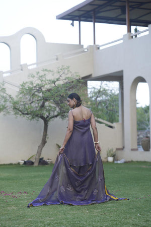 Deep Purple Circular cut kurta + Umbrella pants + Dupatta | TCT-837
