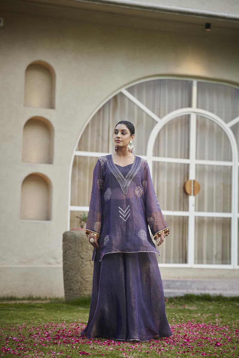 Bustier + Palazzo + Deep V-Neck kurta | TCT-1140