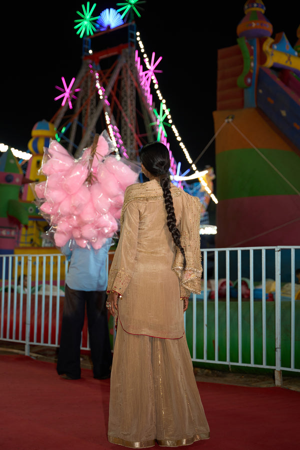 TCT-3012 | Golden Short Kurta paired with Flared pants and Dupatta