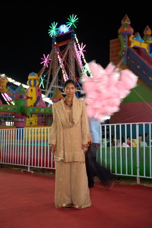 TCT-3012 | Golden Short Kurta paired with Flared pants and Dupatta
