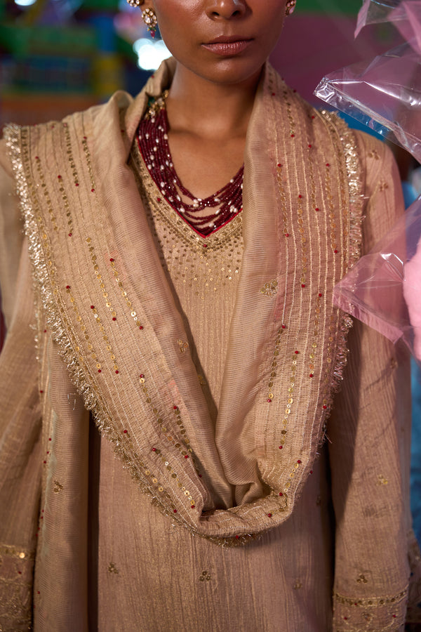 TCT-3012 | Golden Short Kurta paired with Flared pants and Dupatta