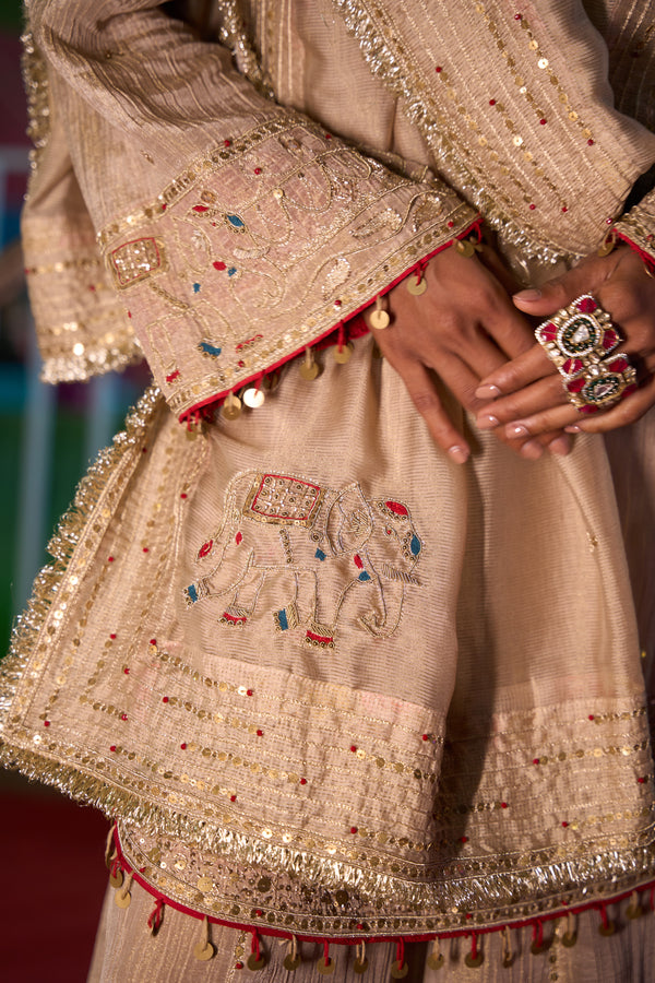 TCT-3012 | Golden Short Kurta paired with Flared pants and Dupatta