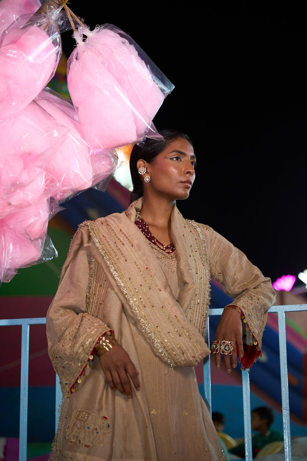 TCT-3012 | Golden Short Kurta paired with Flared pants and Dupatta