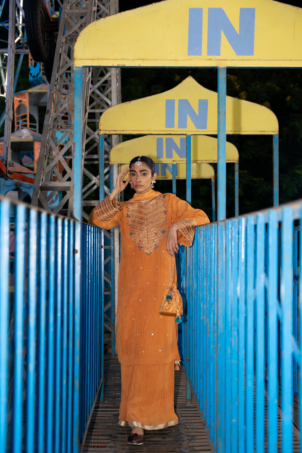 TCT-3016 | Orange Kurta paired with Flared Pants and Dupatta