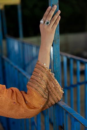 TCT-3016 | Orange Kurta paired with Flared Pants and Dupatta