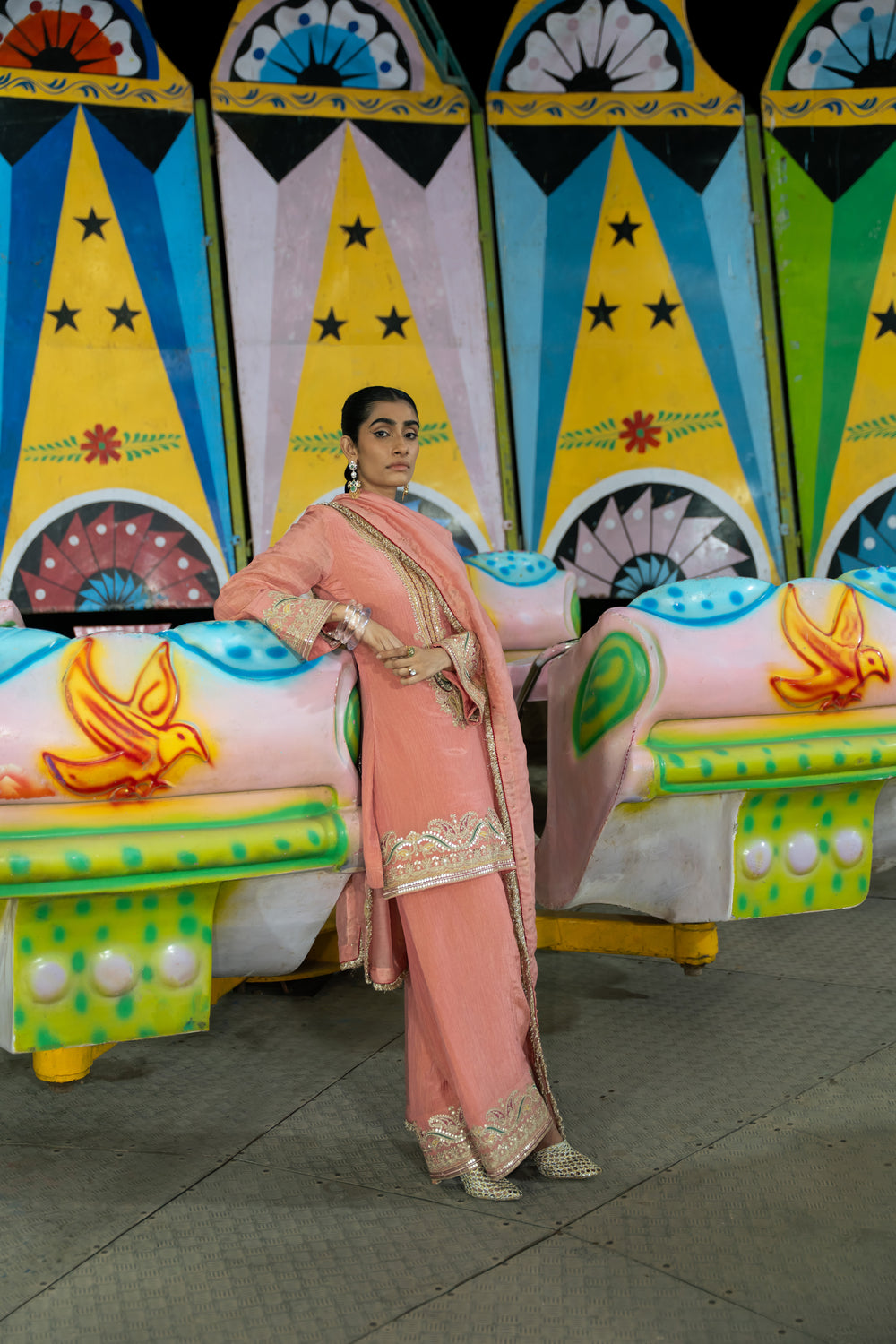 TCT-3014 | Peach Kurta paired with Farsi Pants and Dupatta