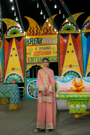 TCT-3014 | Peach Kurta paired with Farsi Pants and Dupatta