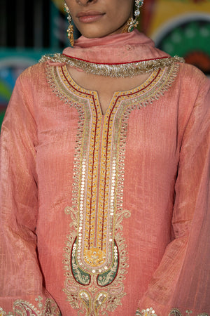 TCT-3014 | Peach Kurta paired with Farsi Pants and Dupatta