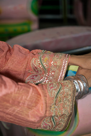 TCT-3014 | Peach Kurta paired with Farsi Pants and Dupatta