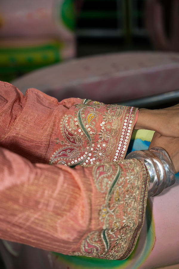 TCT-3014 | Peach Kurta paired with Farsi Pants and Dupatta