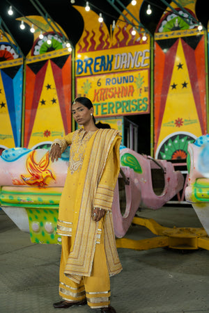 TCT-3011 | Yellow Kurta paired with Farsi Pants and Dupatta