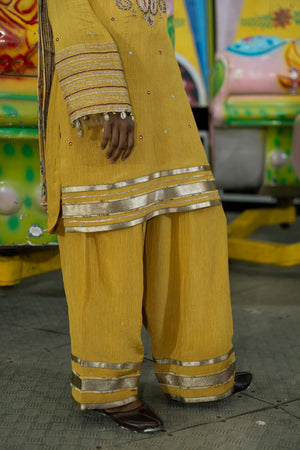TCT-3011 | Yellow Kurta paired with Farsi Pants and Dupatta