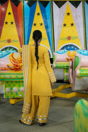 TCT-3011 | Yellow Kurta paired with Farsi Pants and Dupatta