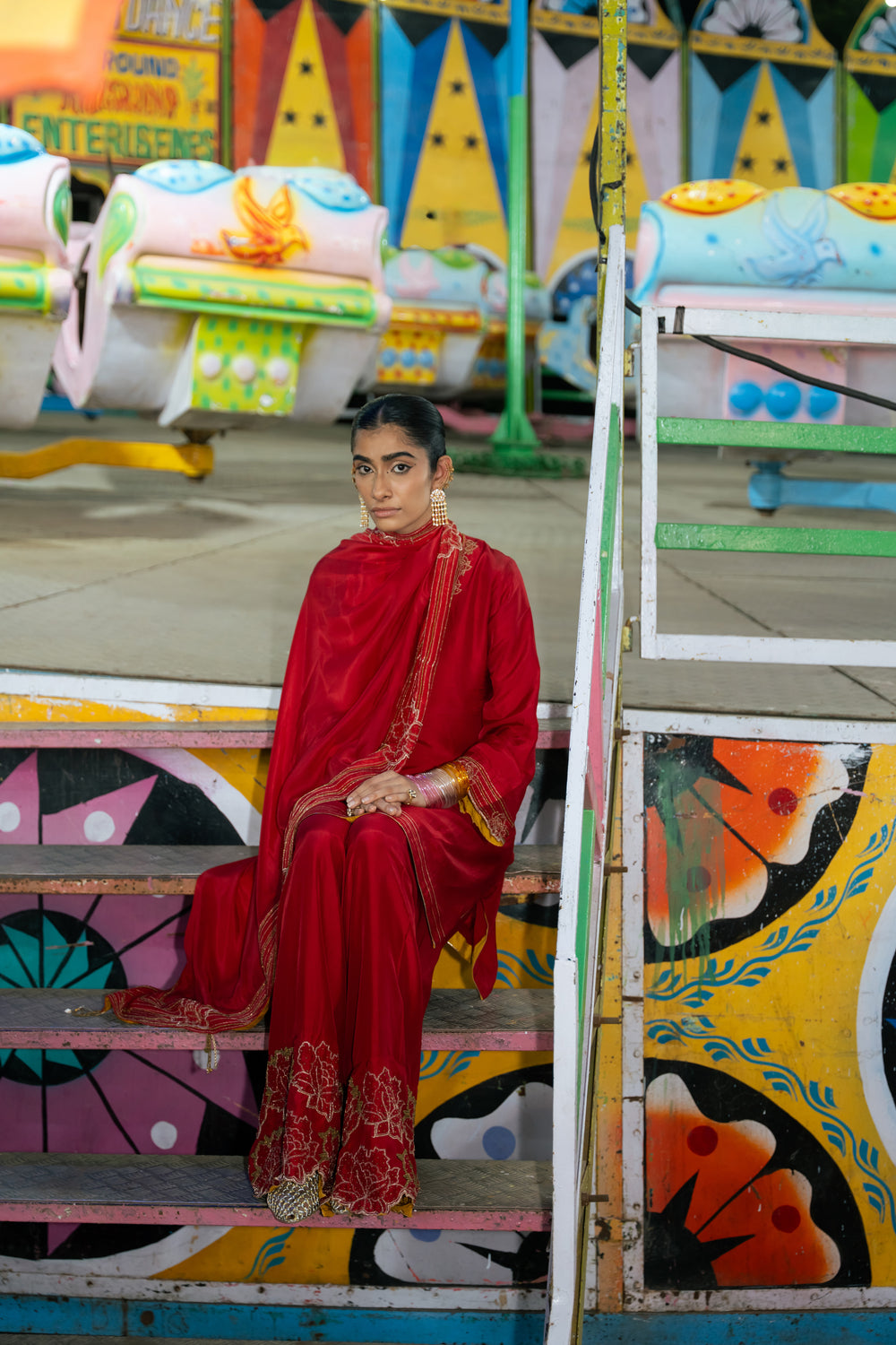 TCT-3001 | Red V-Neck Kurta Set
