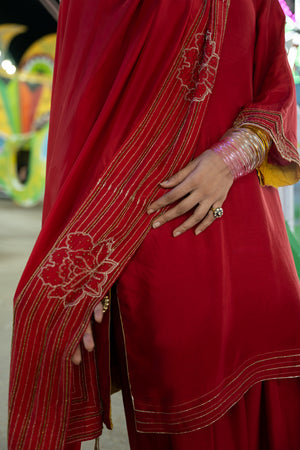 TCT-3001 | Red V-Neck Kurta Set
