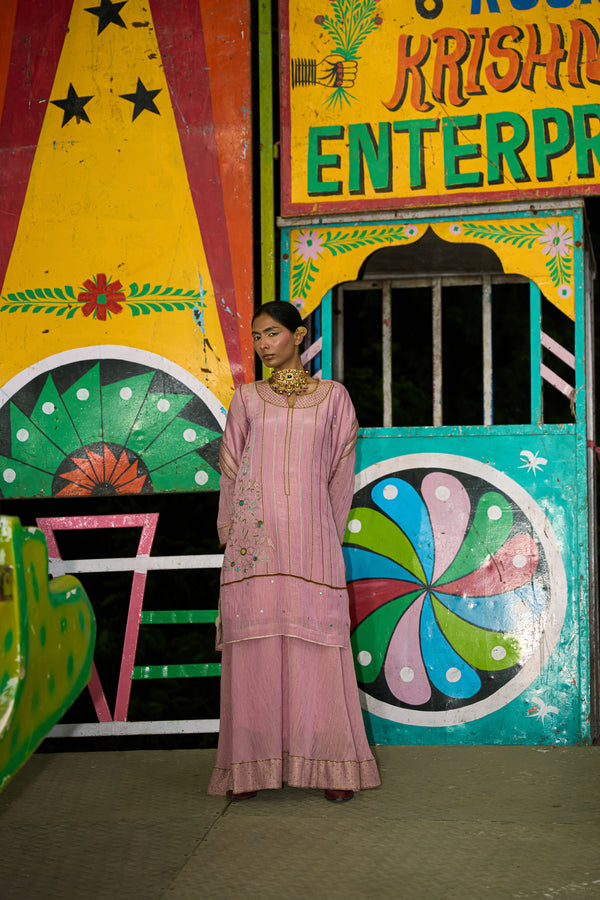 TCT-3015 | Puple Kurta paired with Flared Pants and Dupatta