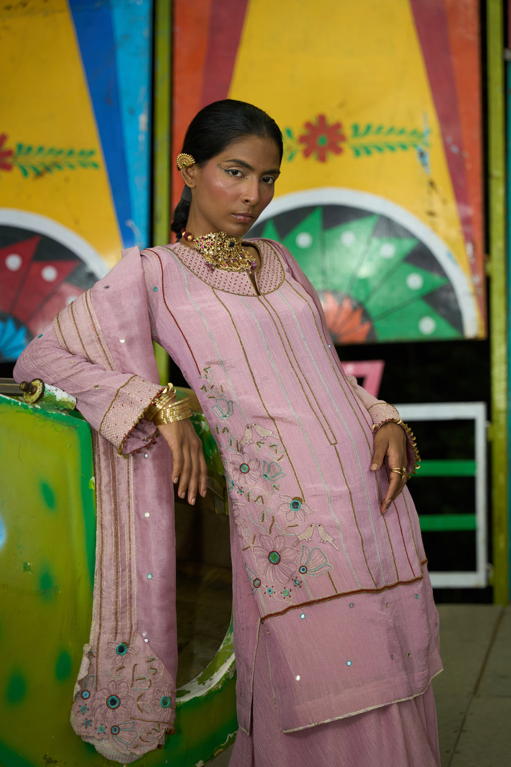 TCT-3015 | Puple Kurta paired with Flared Pants and Dupatta