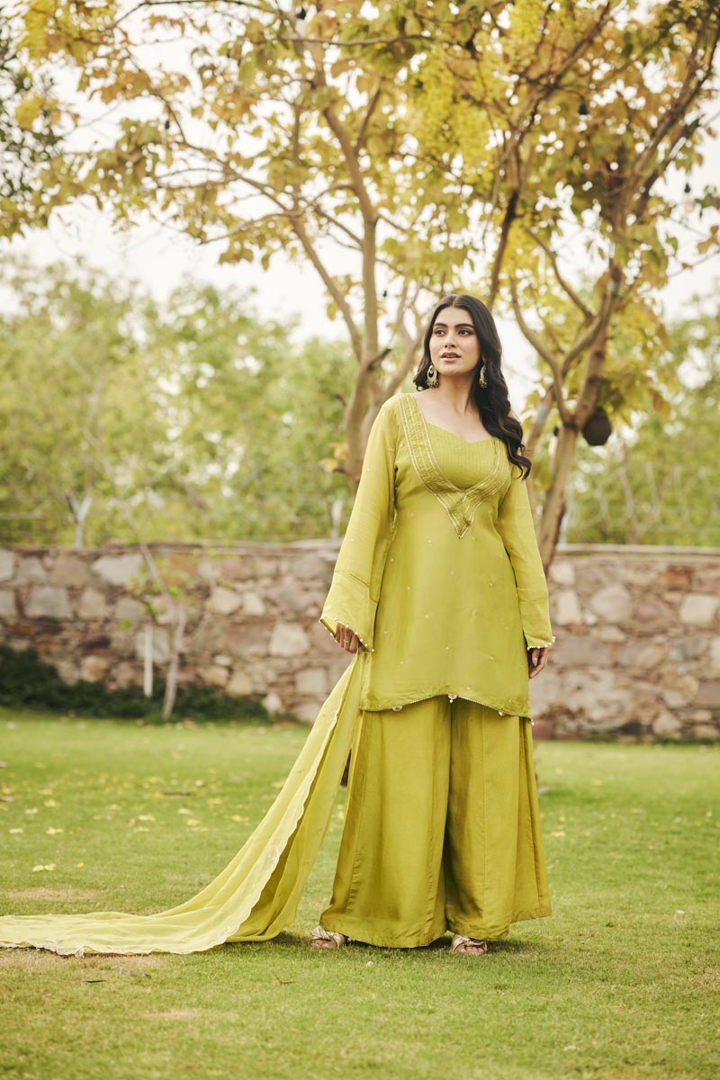 Green Bustier + Pants + Kurta | TCT-846