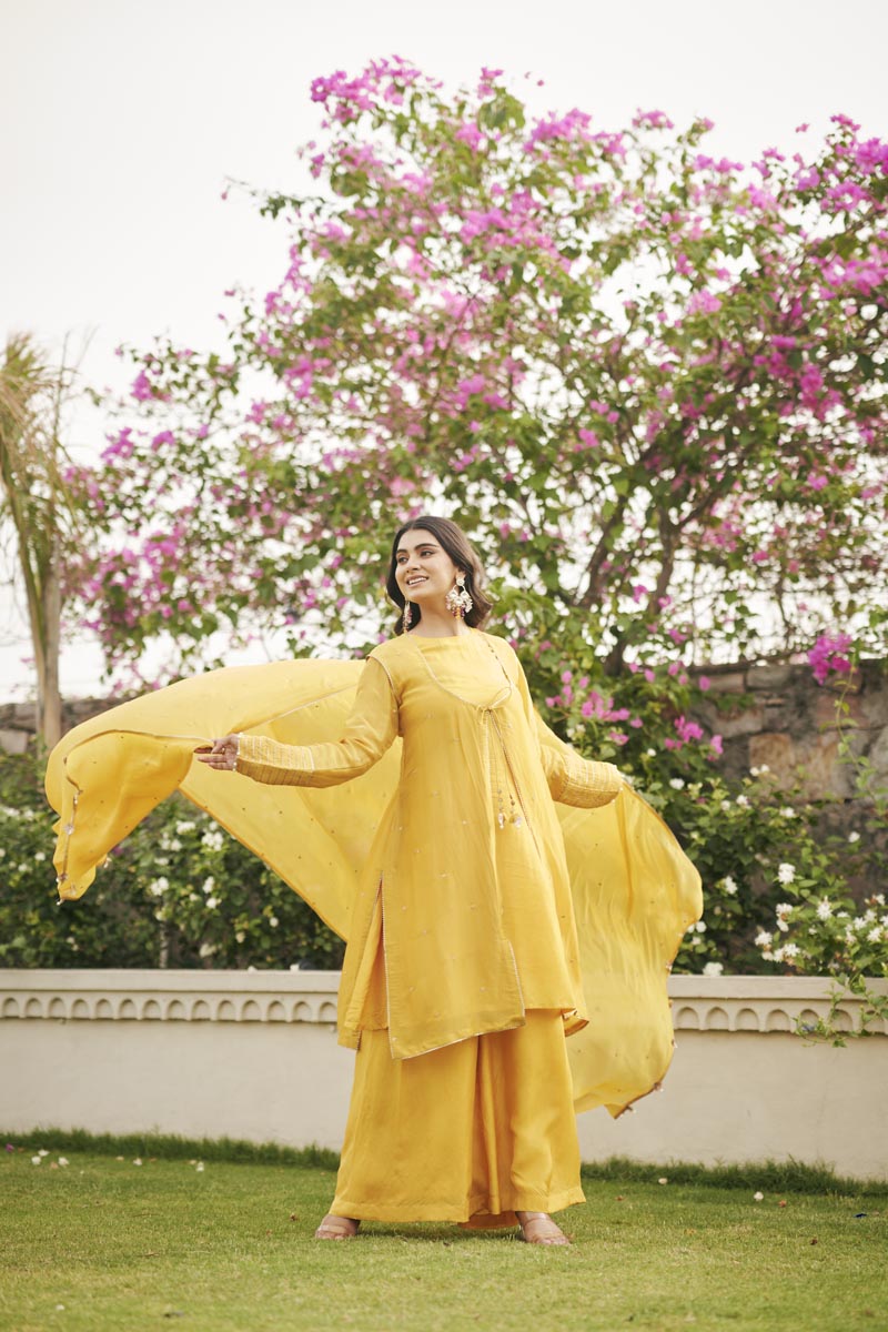 Yellow Inner + Palazzo + Jacket + dupata | TCT-844