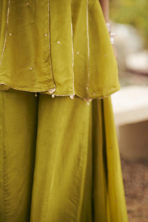Green Halter Neck Top + Pants + dupatta | TCT-847