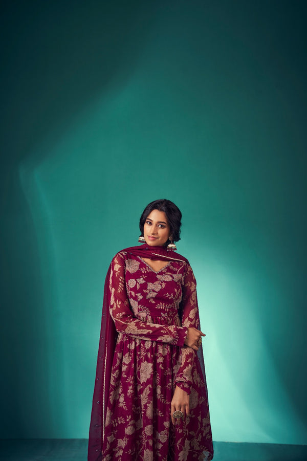 Maroon Paisley Print Kurta Set | TCT-566