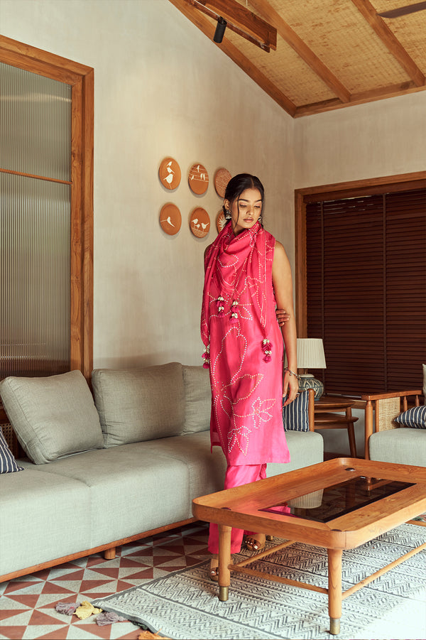 Pink Bandhani Kurta set | TCT-658