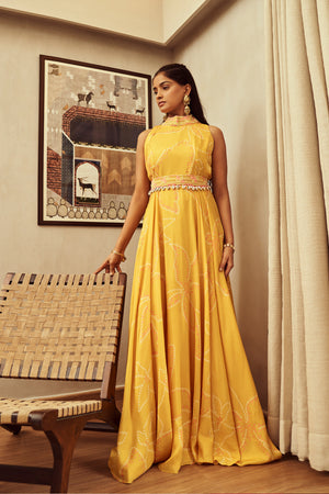 Yellow Bandhani Gown | TCT-662