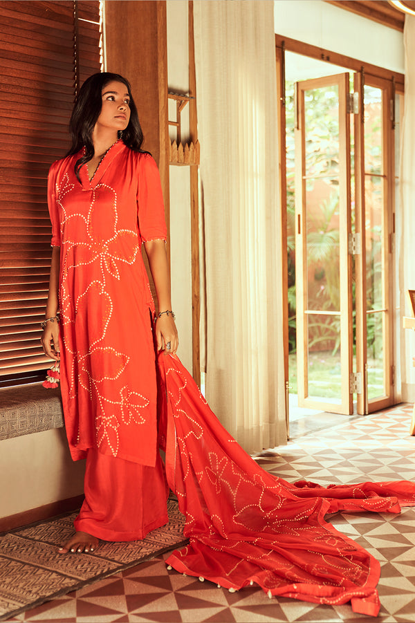 Red Bandhani Kurta set | TCT-693