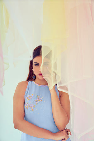 Pastel Blue In-Cut Kurta Set | TCT-738
