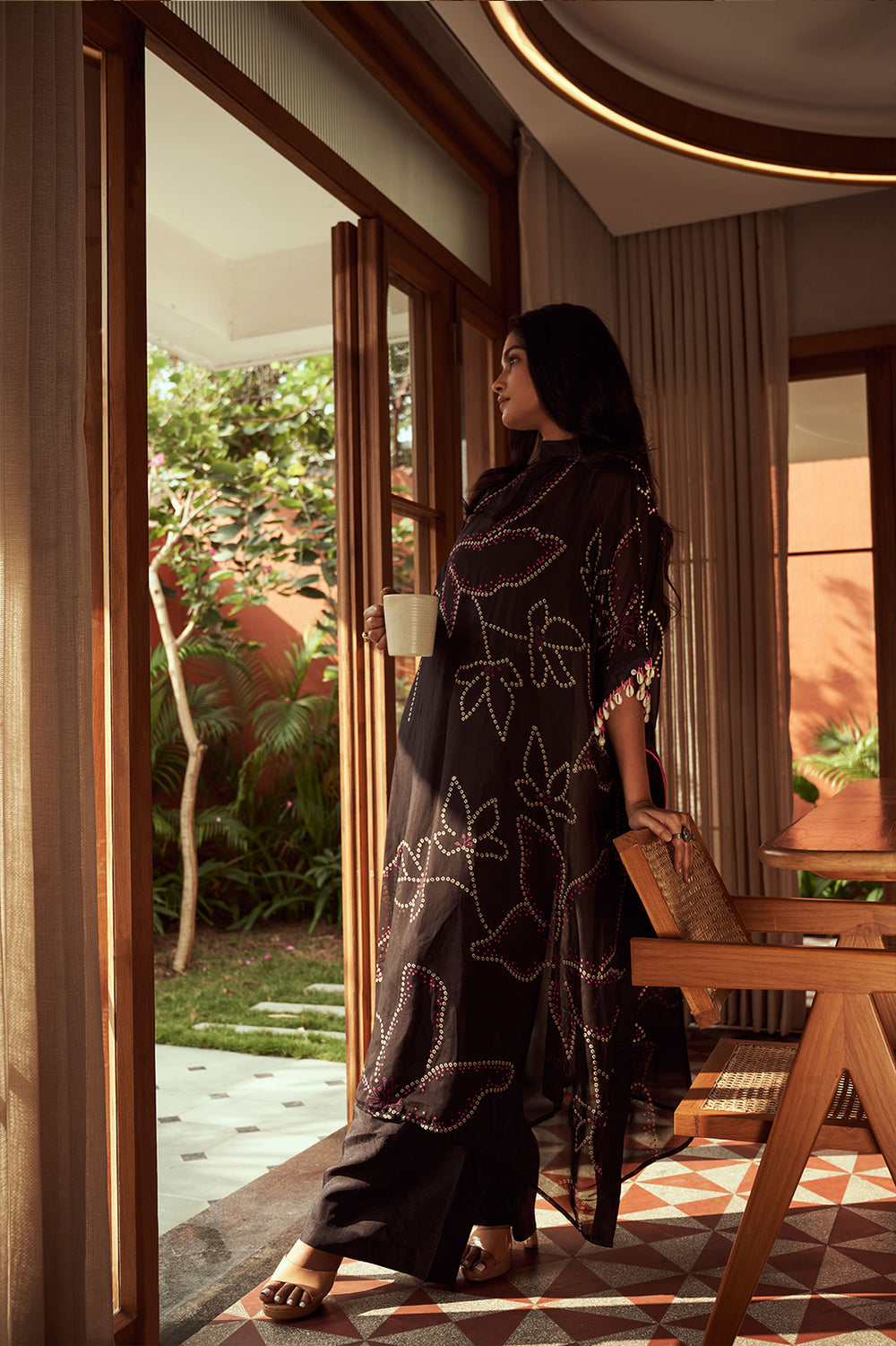 Black Bandhani kaftan set | TCT-663