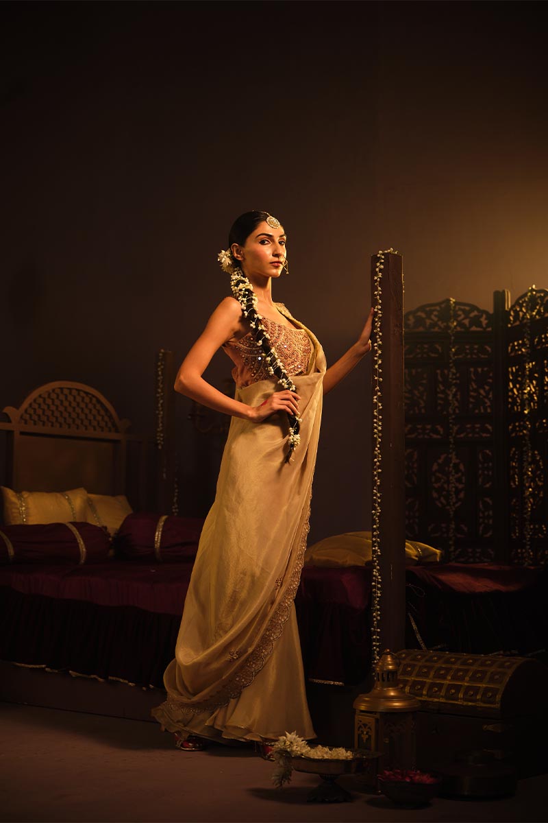 Blush Pink Bustier with Drape saree | TCT-764
