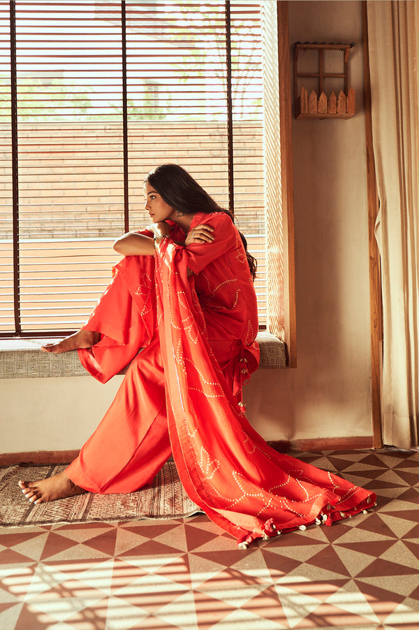 Red Bandhani Kurta set | TCT-693