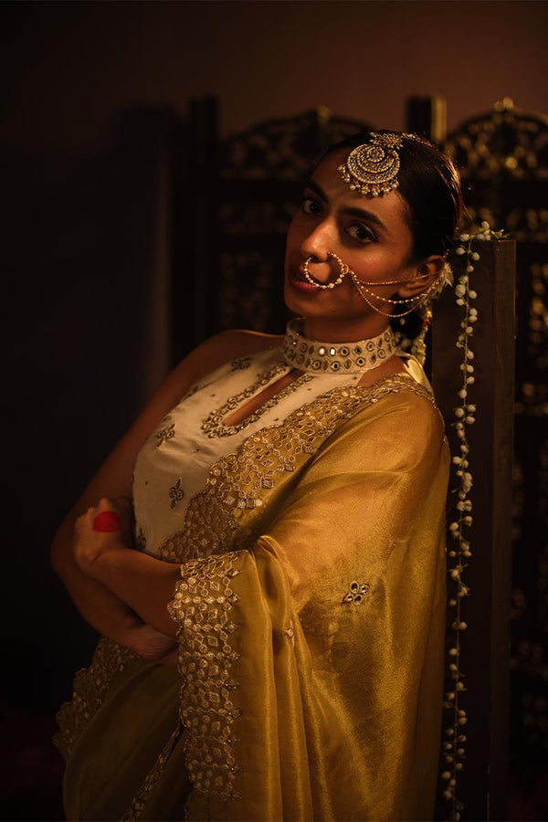 Cream Bustier with Drape Saree | TCT-763